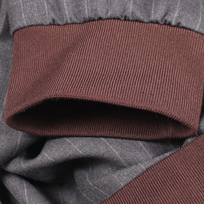 ロゴ刺繍 ストライプ ブルゾン ジャケット ウール ダークグレー ブラウン ミュウミュウ