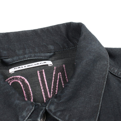 バックロゴ刺繍 オーバーサイズ デニムジャケット コットン ブラック バレンシアガ