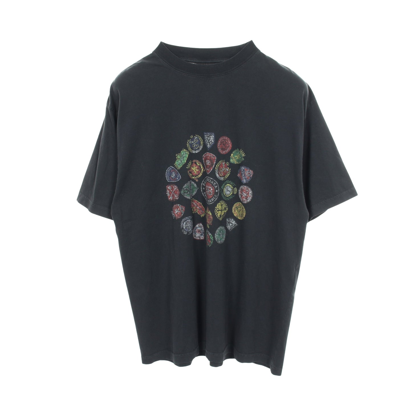 25SS スパイラルクレスト ミディアムフィット ヴィンテージ加工 半袖Tシャツ コットン ブラック マルチカラー バレンシアガ