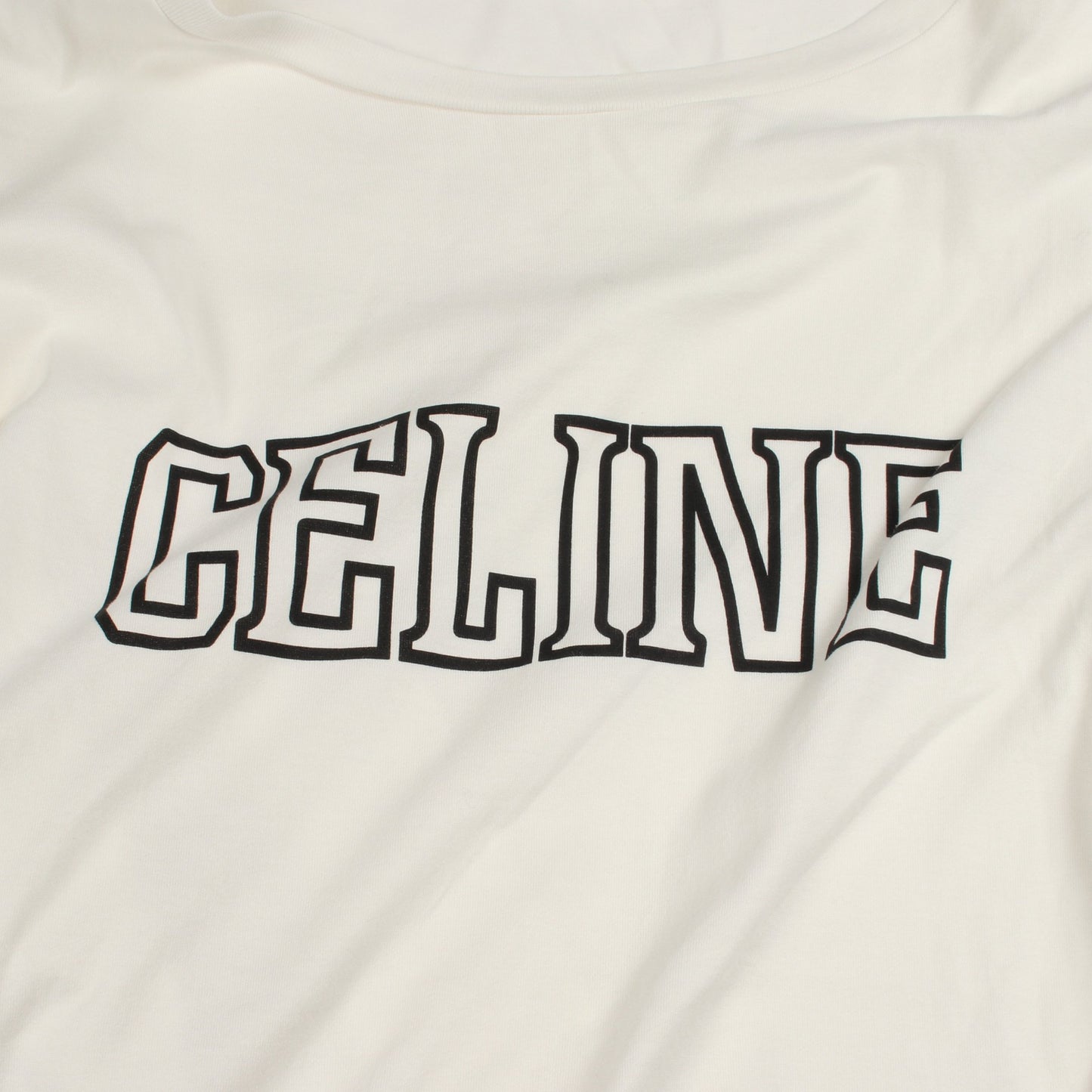 フェイクレイヤード ロゴ ボーダー 長袖Tシャツ コットン ホワイト レッド ブラック セリーヌ