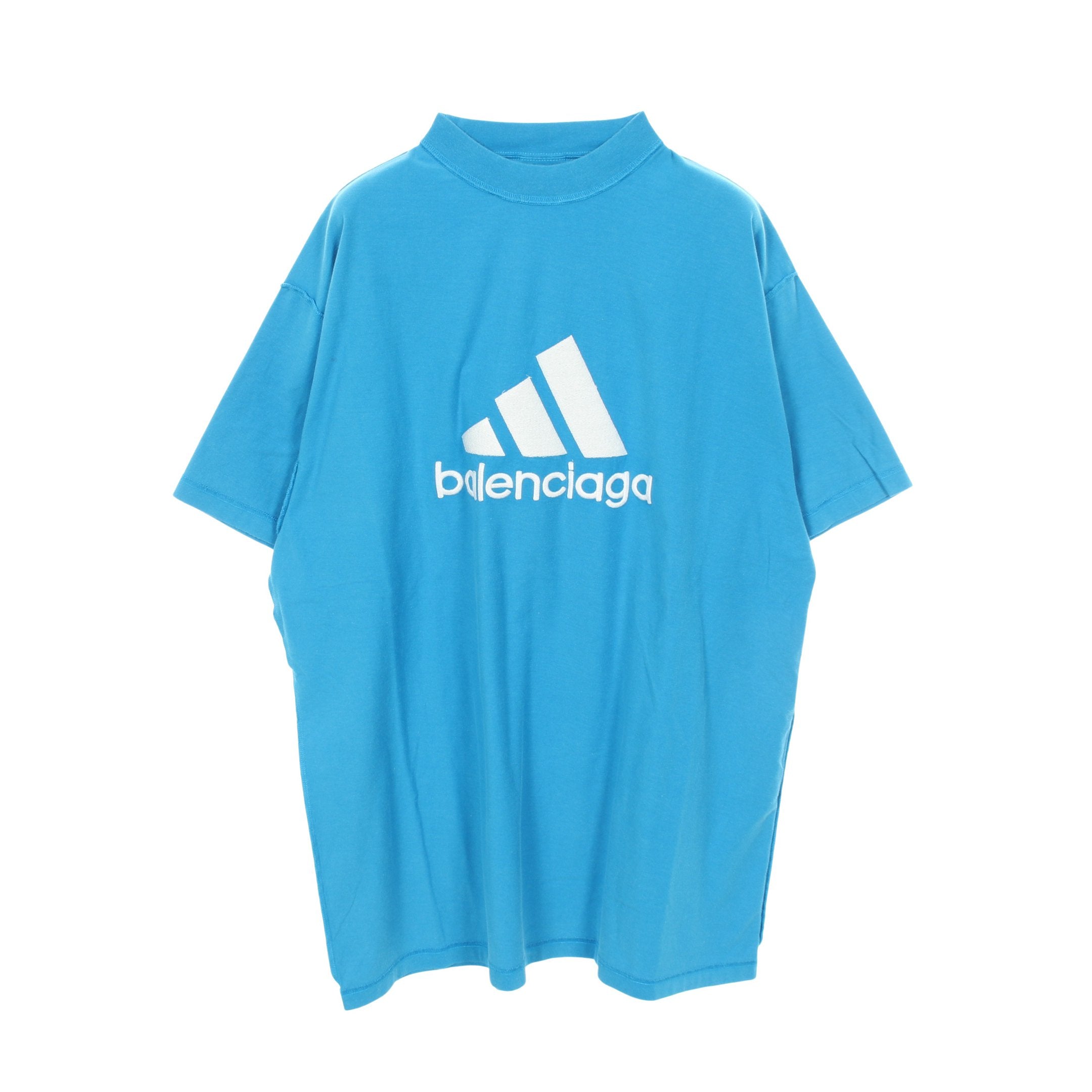 BALENCIAGA × adidas ロゴ刺繍 半袖Tシャツ コットン ライトブルー