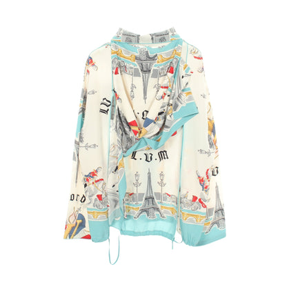 Hooded Pyjama Shir パジャマ シャツ シルク オフホワイト ライトブルー マルチカラー ルイヴィトン