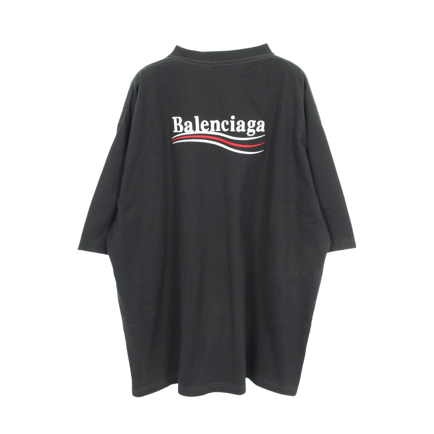 Political Campaign ダメージ加工 半袖Tシャツ コットン ブラック バレンシアガ