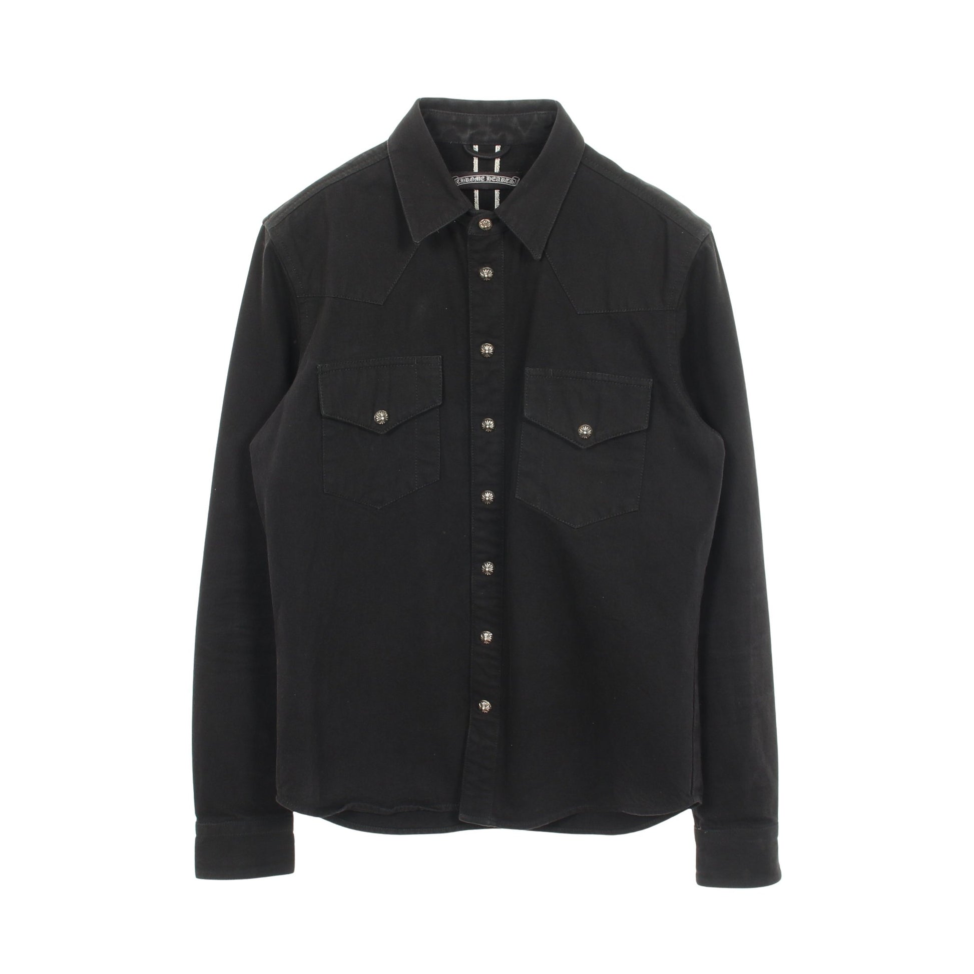 クロスボールボタン クロスパッチ ウェスタンシャツジャケット シャツ コットン ブラック クロムハーツ トップス Chrome Hearts