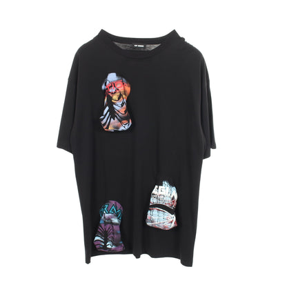 21AW オーバーサイズプリンテッドホールズ クルーネック 半袖Tシャツ コットン ブラック マルチカラー ラフシモンズ