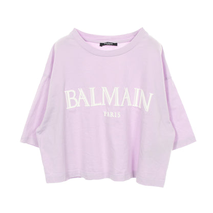 ロゴ クロップド丈 半袖Tシャツ コットン ライトパープル バルマン