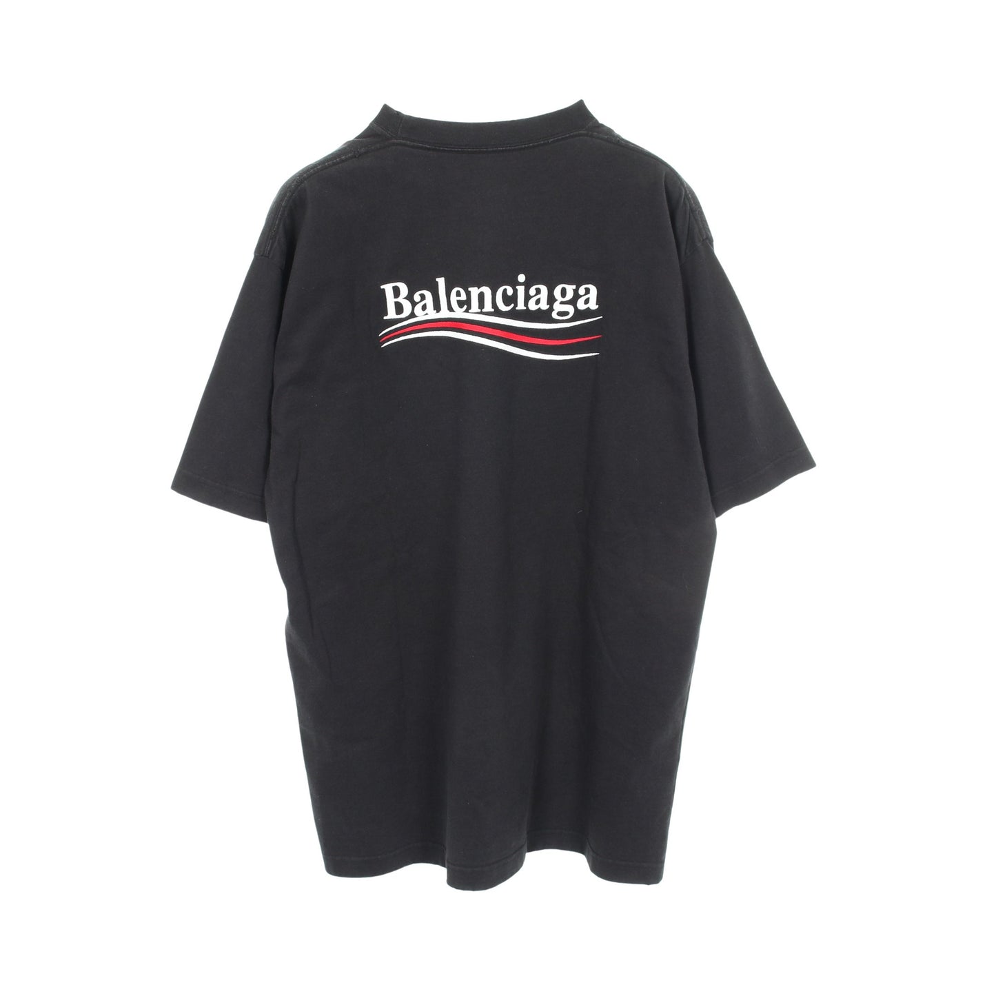 キャンペーンロゴ刺繍 ダメージ加工 半袖Tシャツ コットン ブラック バレンシアガ
