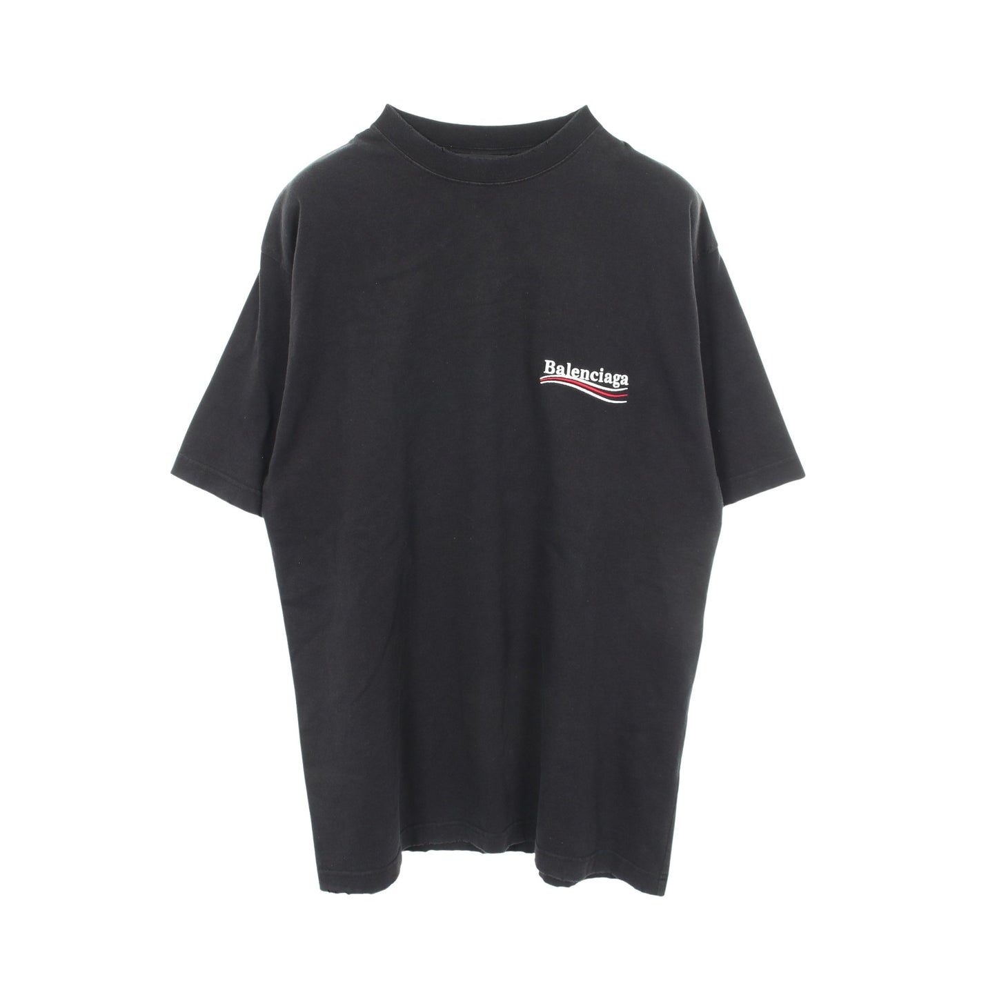 キャンペーンロゴ刺繍 ダメージ加工 半袖Tシャツ コットン ブラック バレンシアガ