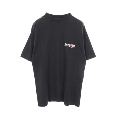 キャンペーンロゴ刺繍 ダメージ加工 半袖Tシャツ コットン ブラック バレンシアガ
