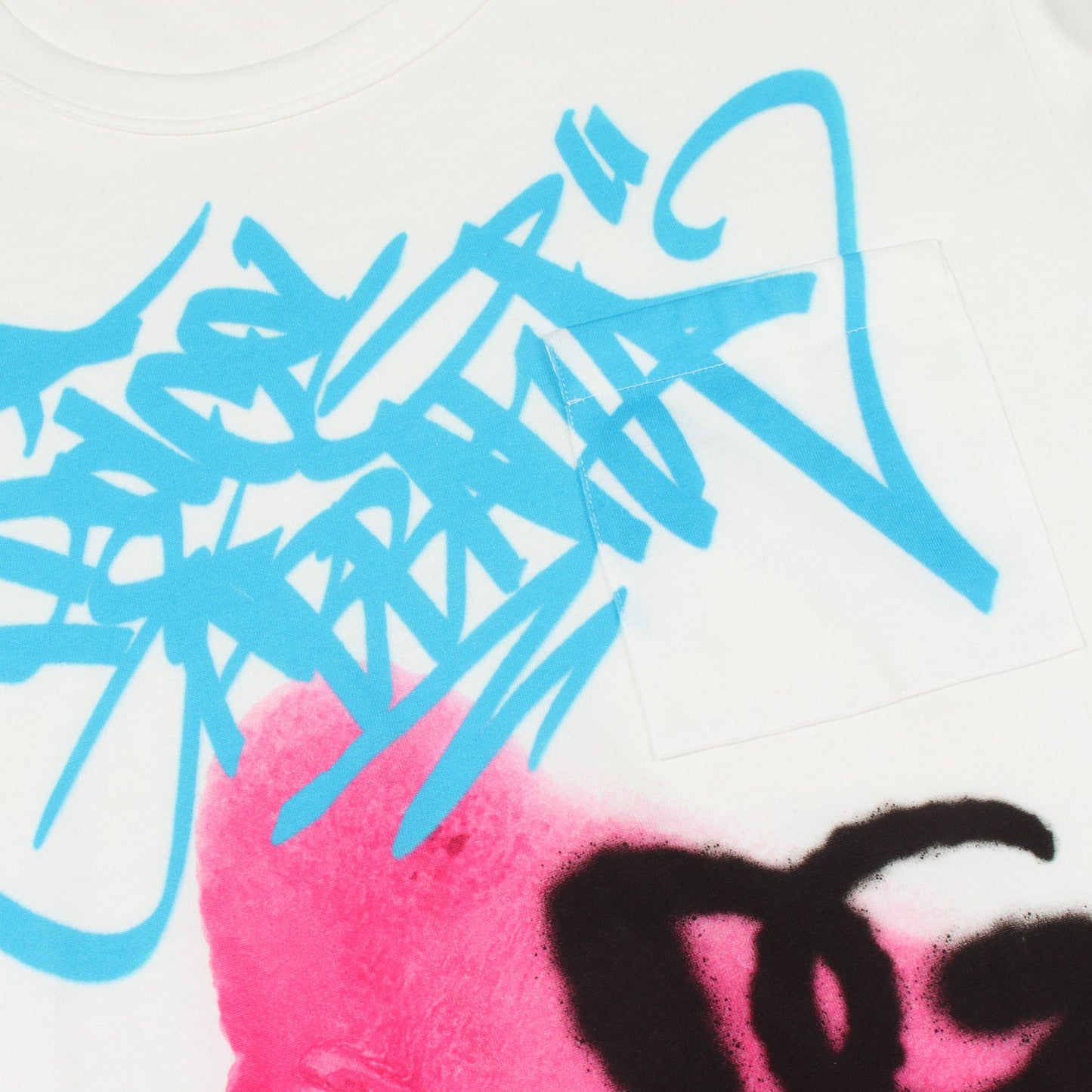 グラフィティプリント ポケット付き 半袖Tシャツ コットン ホワイト ブルー ピンク ドルチェアンドガッバーナ