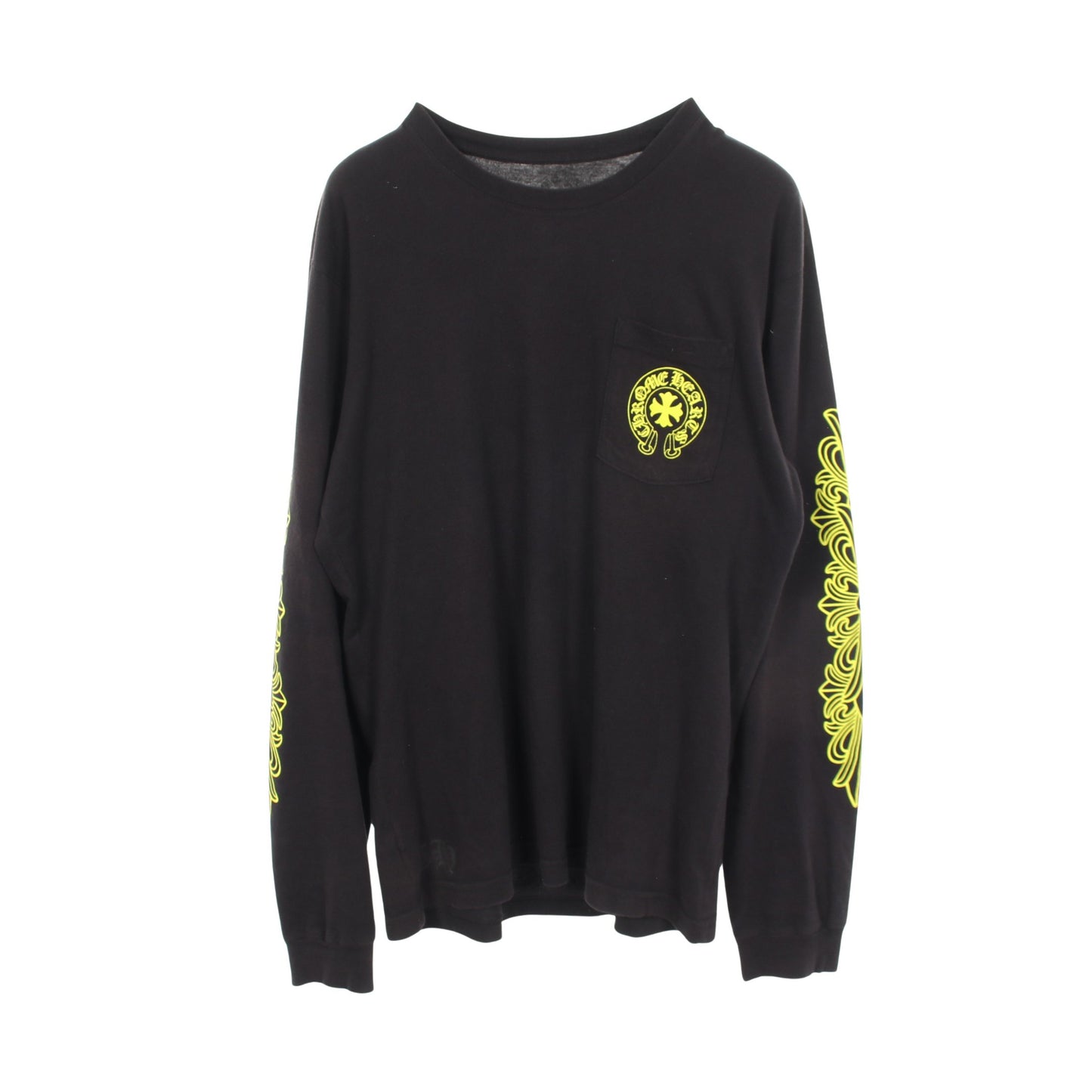 バックプリント ポケット付き 長袖Tシャツ コットン ブラック イエロー クロムハーツ