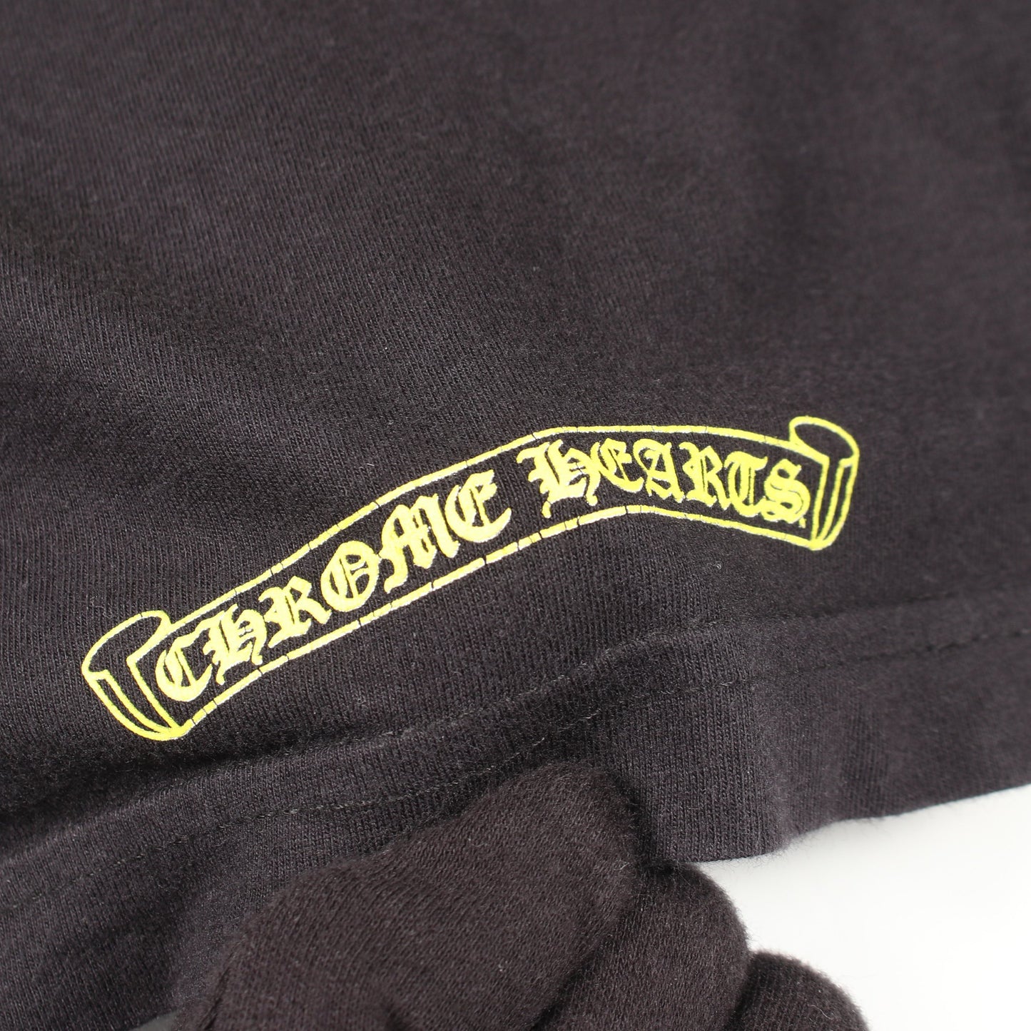 バックプリント ポケット付き 長袖Tシャツ コットン ブラック イエロー クロムハーツ