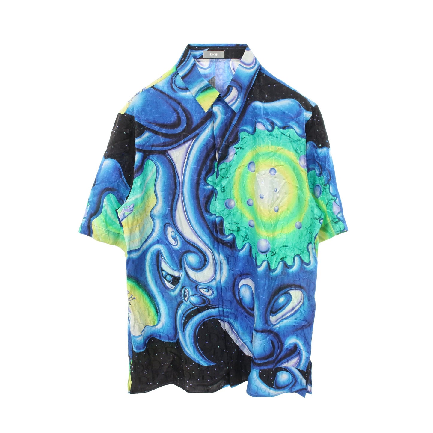 DIOR × KENNY SCHARF オブリーク 総柄 半袖 シャツ シルク コットン ブルー ブラック マルチカラー ディオール