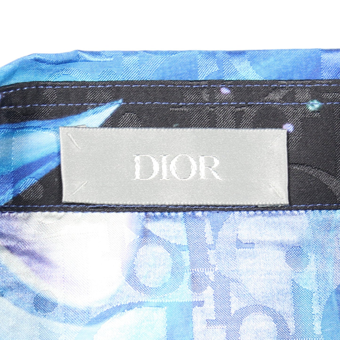 DIOR × KENNY SCHARF オブリーク 総柄 半袖 シャツ シルク コットン ブルー ブラック マルチカラー ディオール