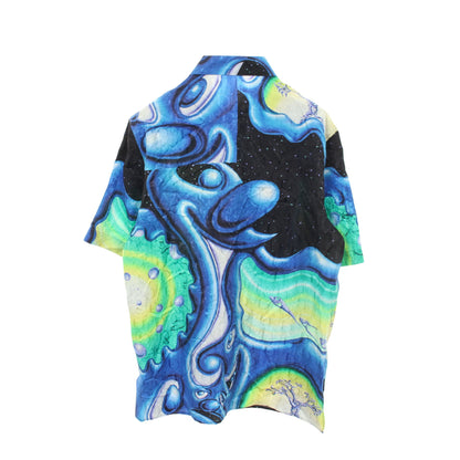 DIOR × KENNY SCHARF オブリーク 総柄 半袖 シャツ シルク コットン ブルー ブラック マルチカラー ディオール