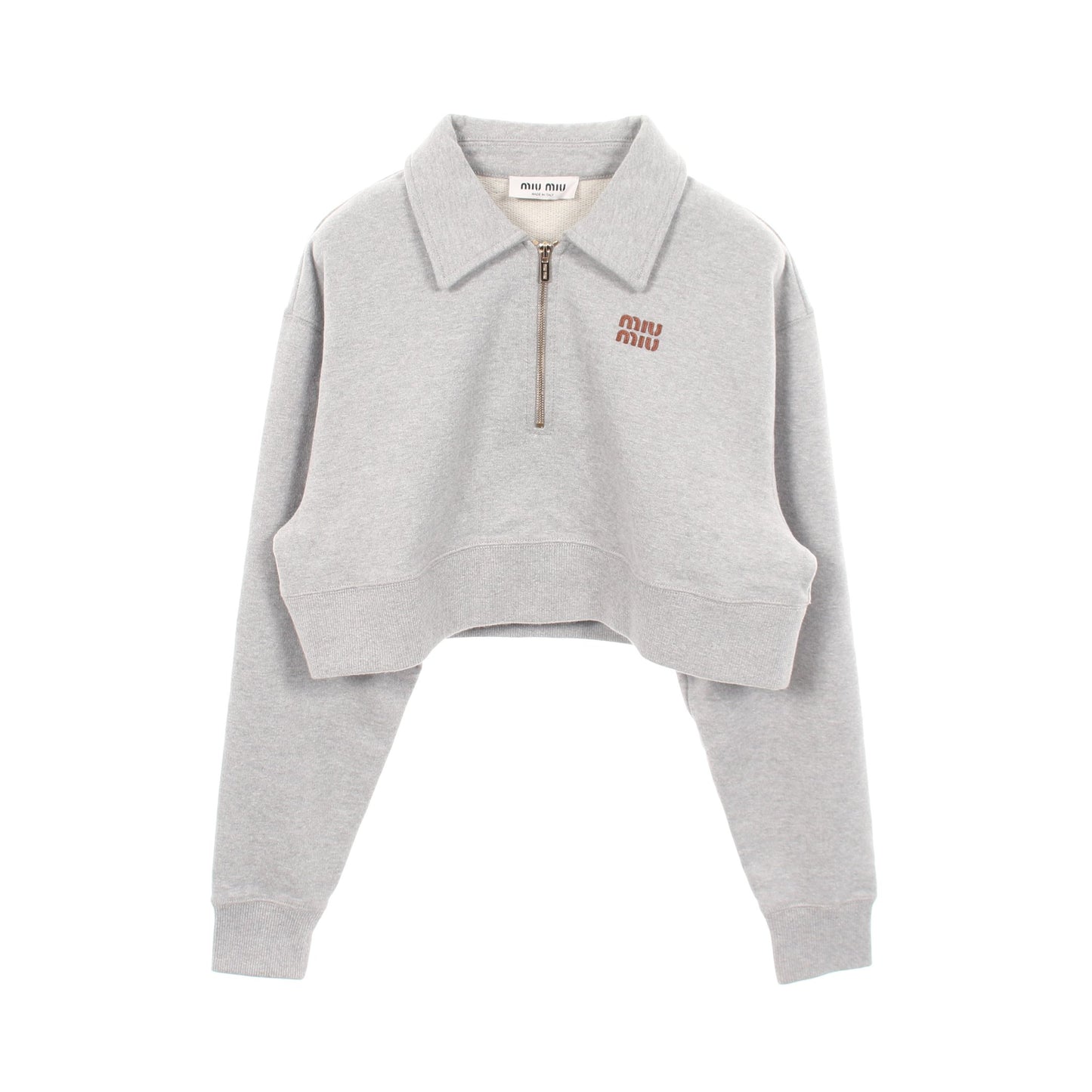 ハーフジッパー クロップド ロゴ スウェットシャツ コットン グレー ミュウミュウ トップス miu miu