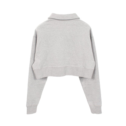 ハーフジッパー クロップド ロゴ スウェットシャツ コットン グレー ミュウミュウ トップス miu miu