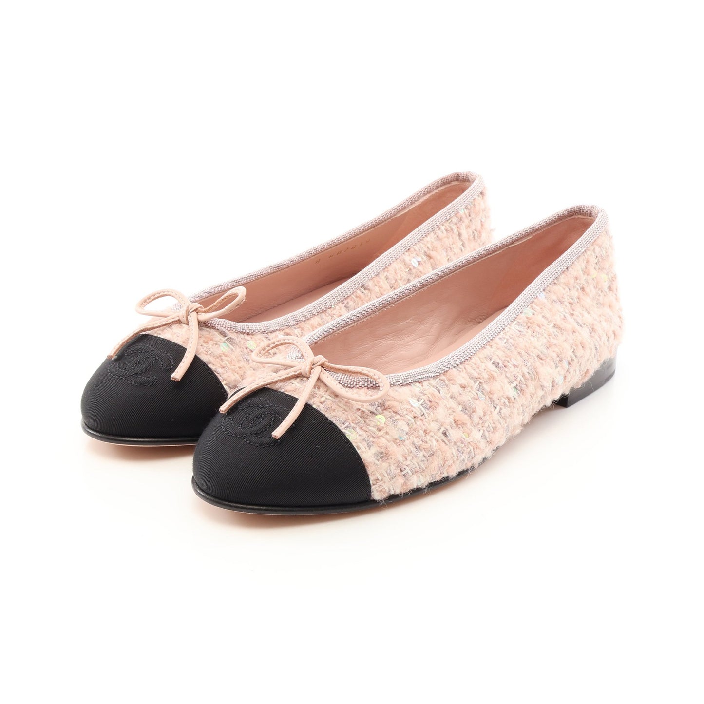 BALLERINA バレリーナ バレエシューズ ファブリック ピンク ブラック シャネル シューズ CHANEL