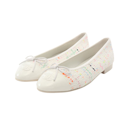 BALLERINA バレリーナ バレエシューズ ファブリック エナメルレザー ホワイト マルチカラー シャネル