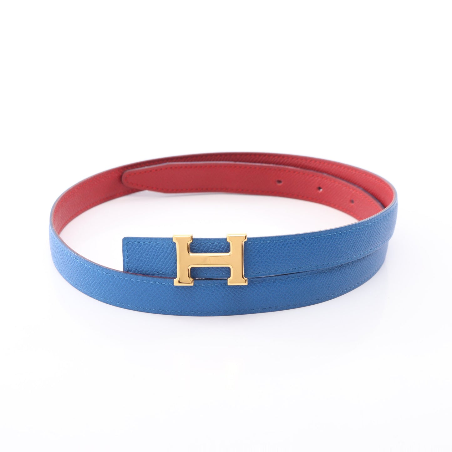 ミニコンスタンス Hベルト リバーシブル ベルト レザー ブルー レッド ゴールド金具 □A刻印 エルメス