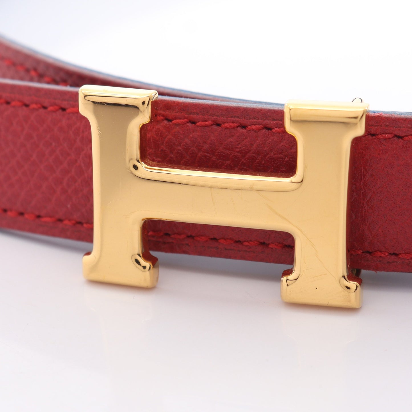 ミニコンスタンス Hベルト リバーシブル ベルト レザー ブルー レッド ゴールド金具 □A刻印 エルメス