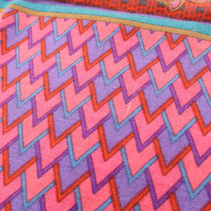 カレジェアン カレ140 GEOMETRIC ショール スカーフ カシミヤ シルク ピンクパープル マルチカラー エルメス