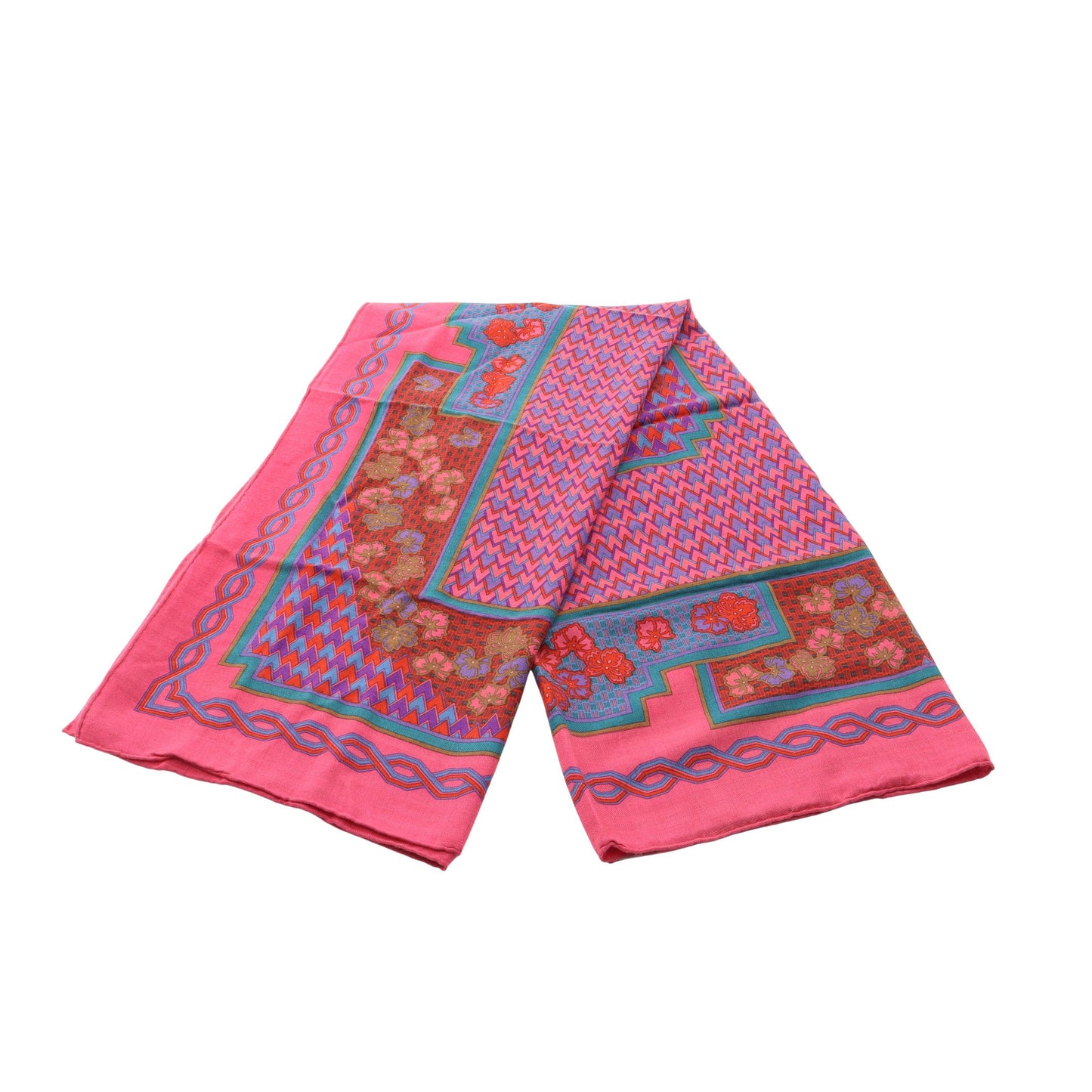 カレジェアン カレ140 GEOMETRIC ショール スカーフ カシミヤ シルク ピンクパープル マルチカラー エルメス