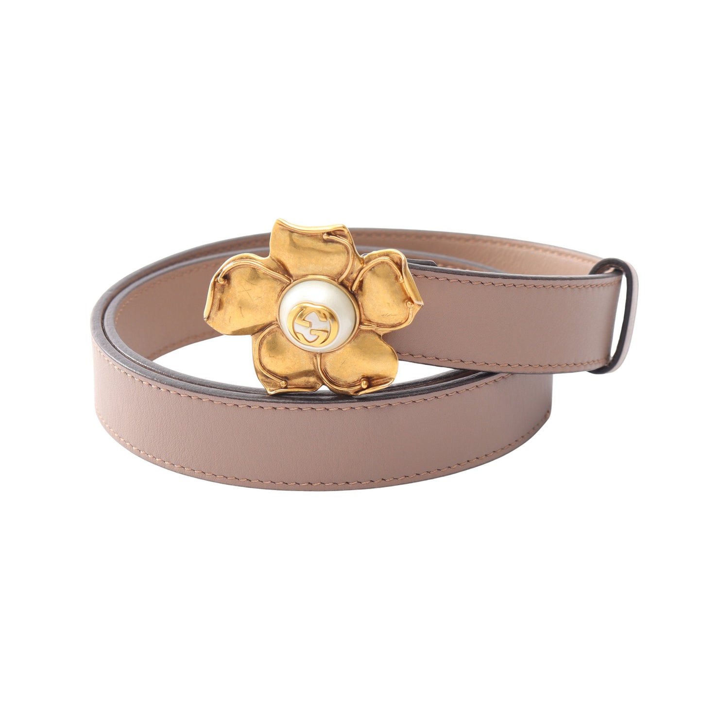 メタルフラワー ゴールド金具 ベルト レザー ダスティピンク グッチ 財布・小物 GUCCI