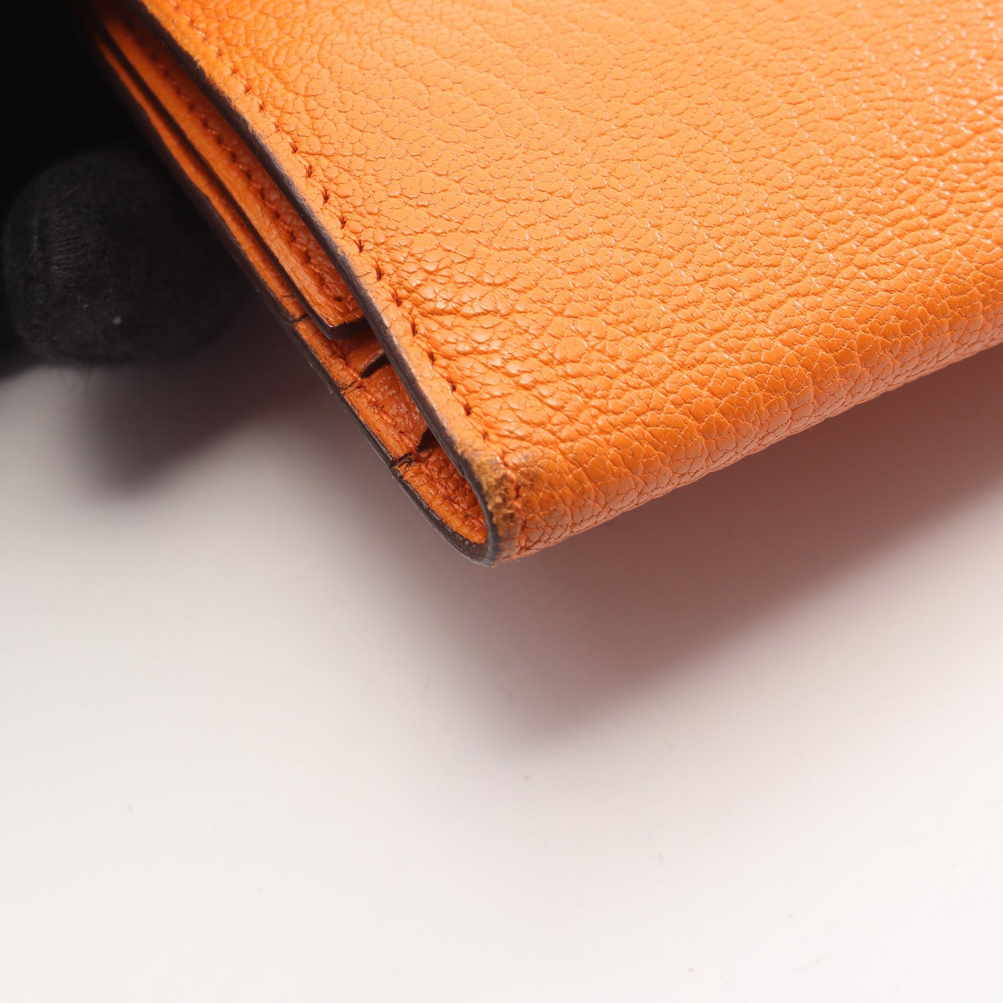 ベアンデュプリ 三つ折り長財布 シェーブル オレンジ シルバー金具 □K刻印 エルメス