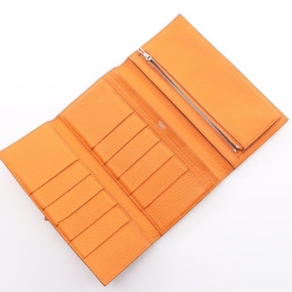 ベアンデュプリ 三つ折り長財布 シェーブル オレンジ シルバー金具 □K刻印 エルメス