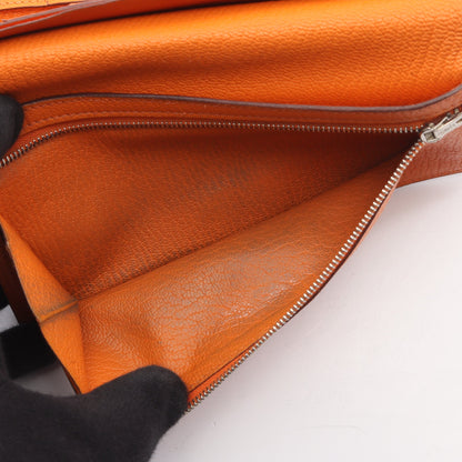 ベアンデュプリ 三つ折り長財布 シェーブル オレンジ シルバー金具 □K刻印 エルメス