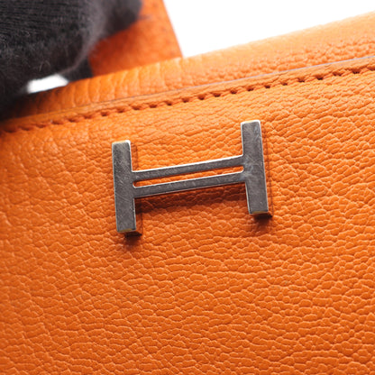 ベアンデュプリ 三つ折り長財布 シェーブル オレンジ シルバー金具 □K刻印 エルメス