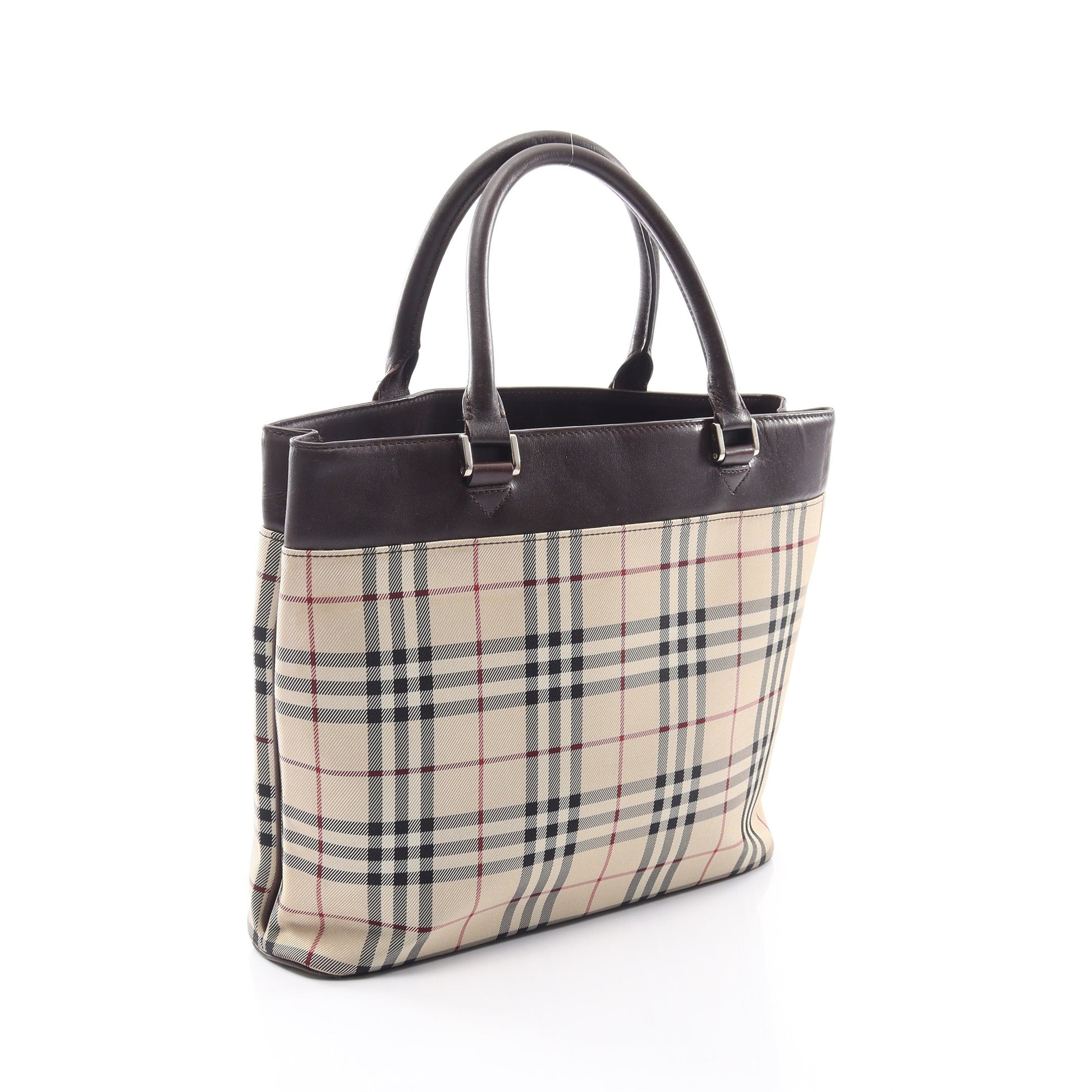 ノバチェック ハンドバッグ トートバッグ キャンバス レザー ベージュ ダークブラウン マルチカラー バーバリー バッグ BURBERRY
