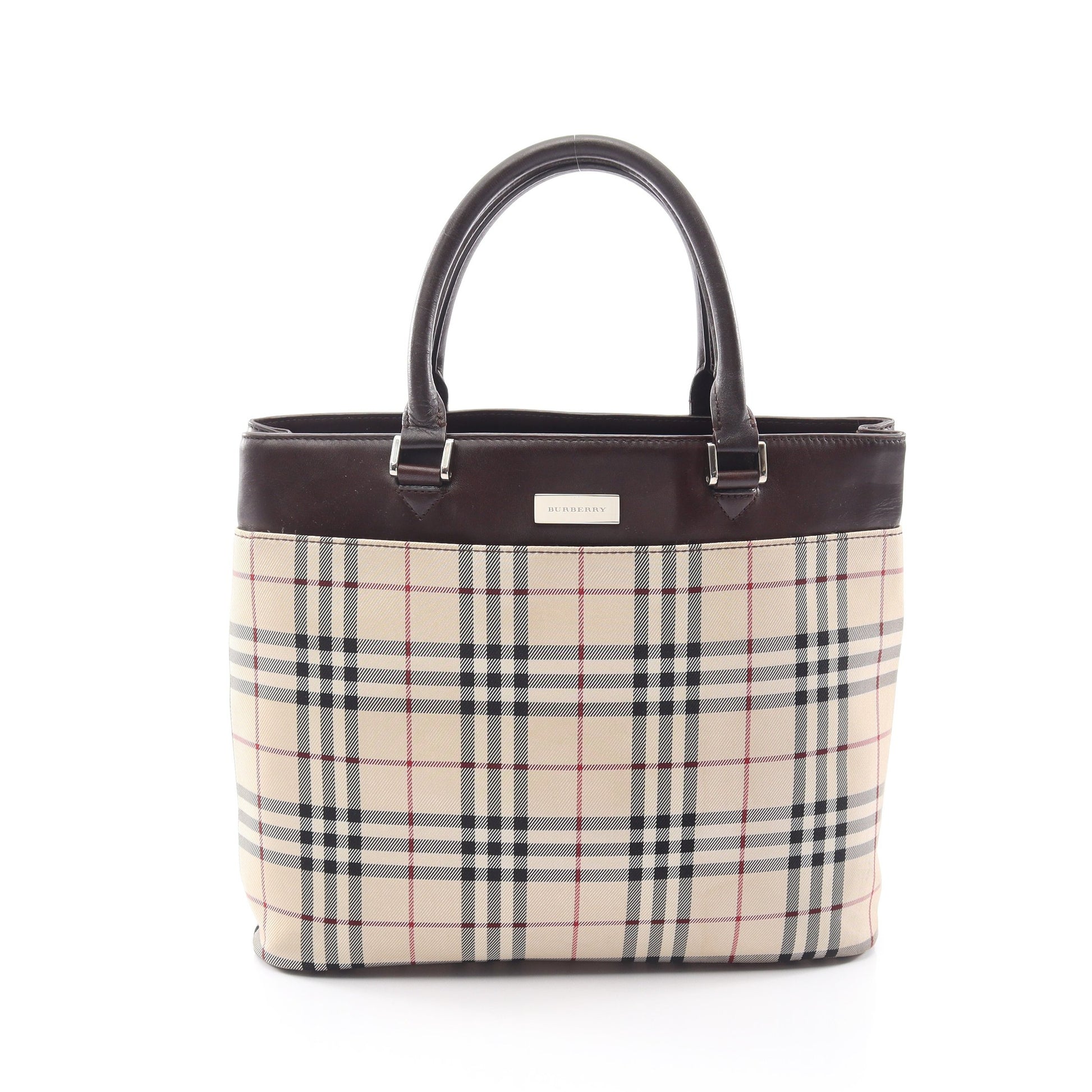 ノバチェック ハンドバッグ トートバッグ キャンバス レザー ベージュ ダークブラウン マルチカラー バーバリー バッグ BURBERRY