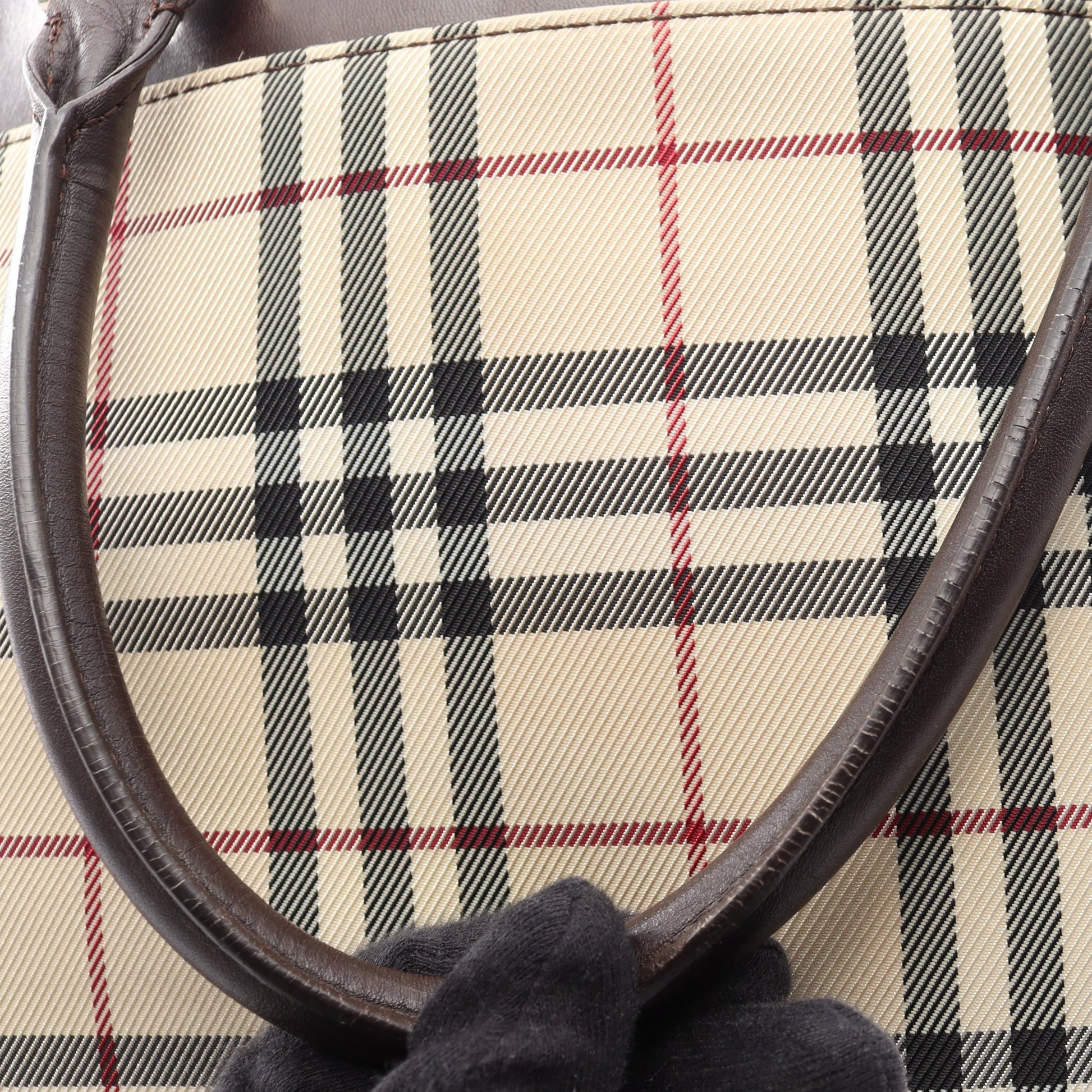 ノバチェック ハンドバッグ トートバッグ キャンバス レザー ベージュ ダークブラウン マルチカラー バーバリー バッグ BURBERRY