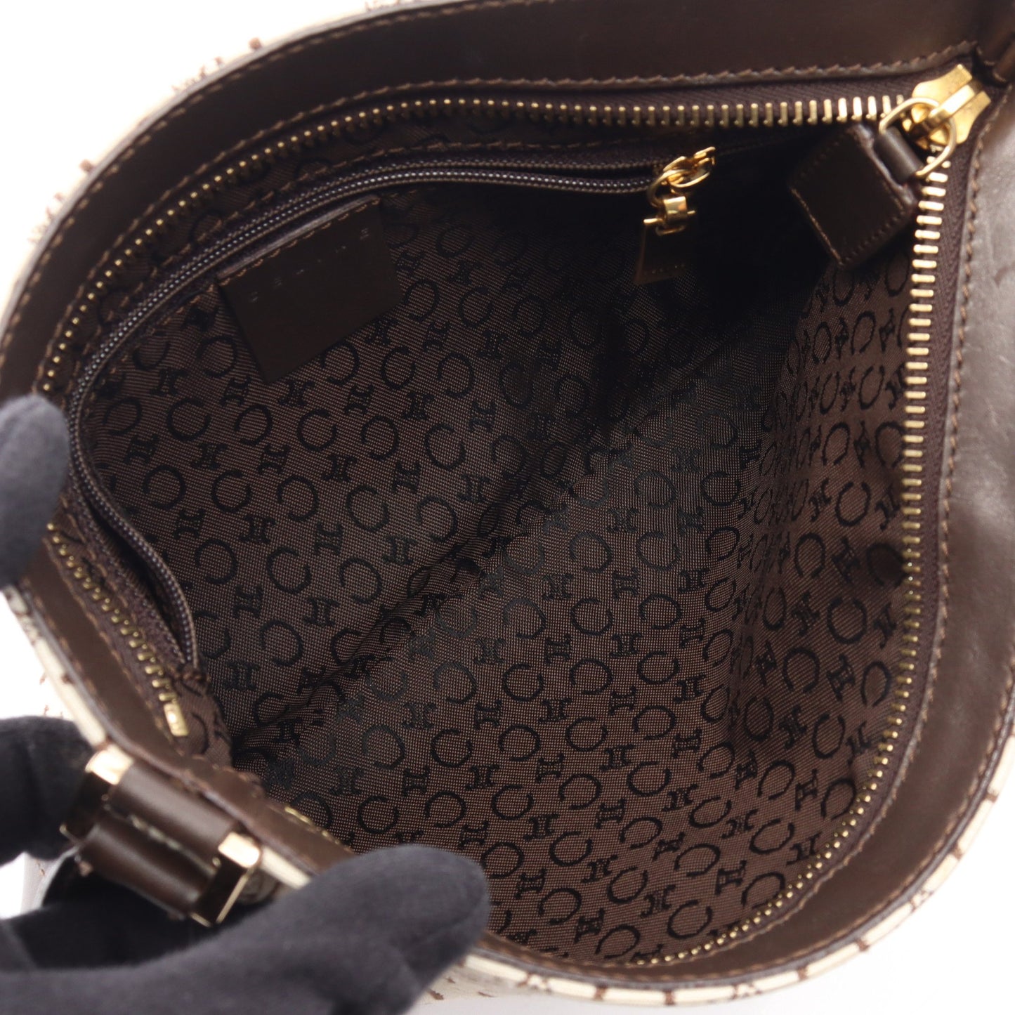Cマカダム ショルダーバッグ キャンバス レザー オフホワイト ダークブラウン セリーヌ バッグ CELINE