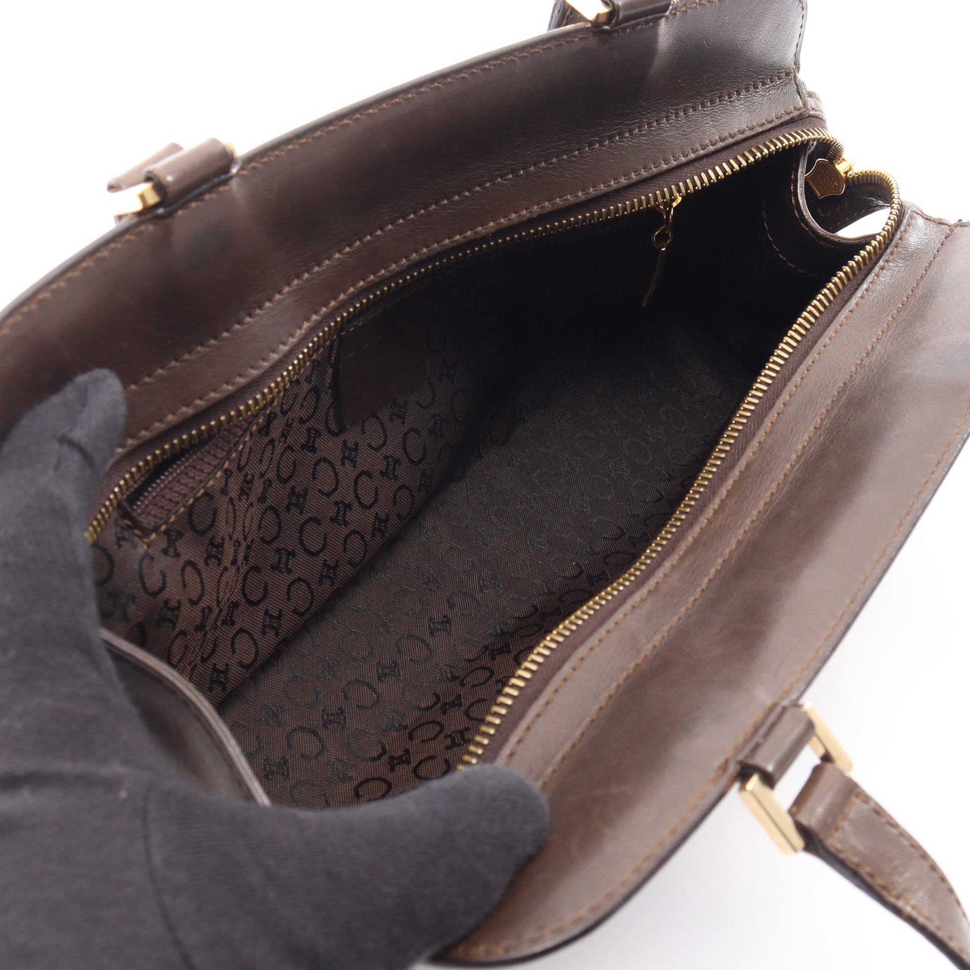 Cマカダム ハンドバッグ キャンバス レザー ダークブラウン アイボリー セリーヌ バッグ CELINE