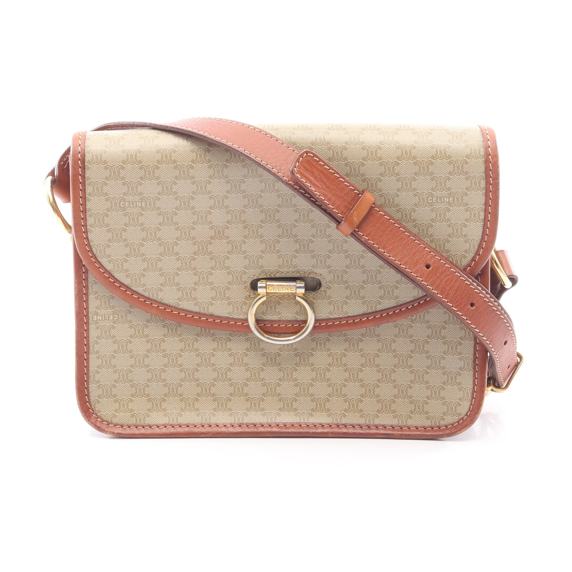 トリオンフ ショルダーバッグ PVC レザー ベージュ ブラウン セリーヌ バッグ CELINE