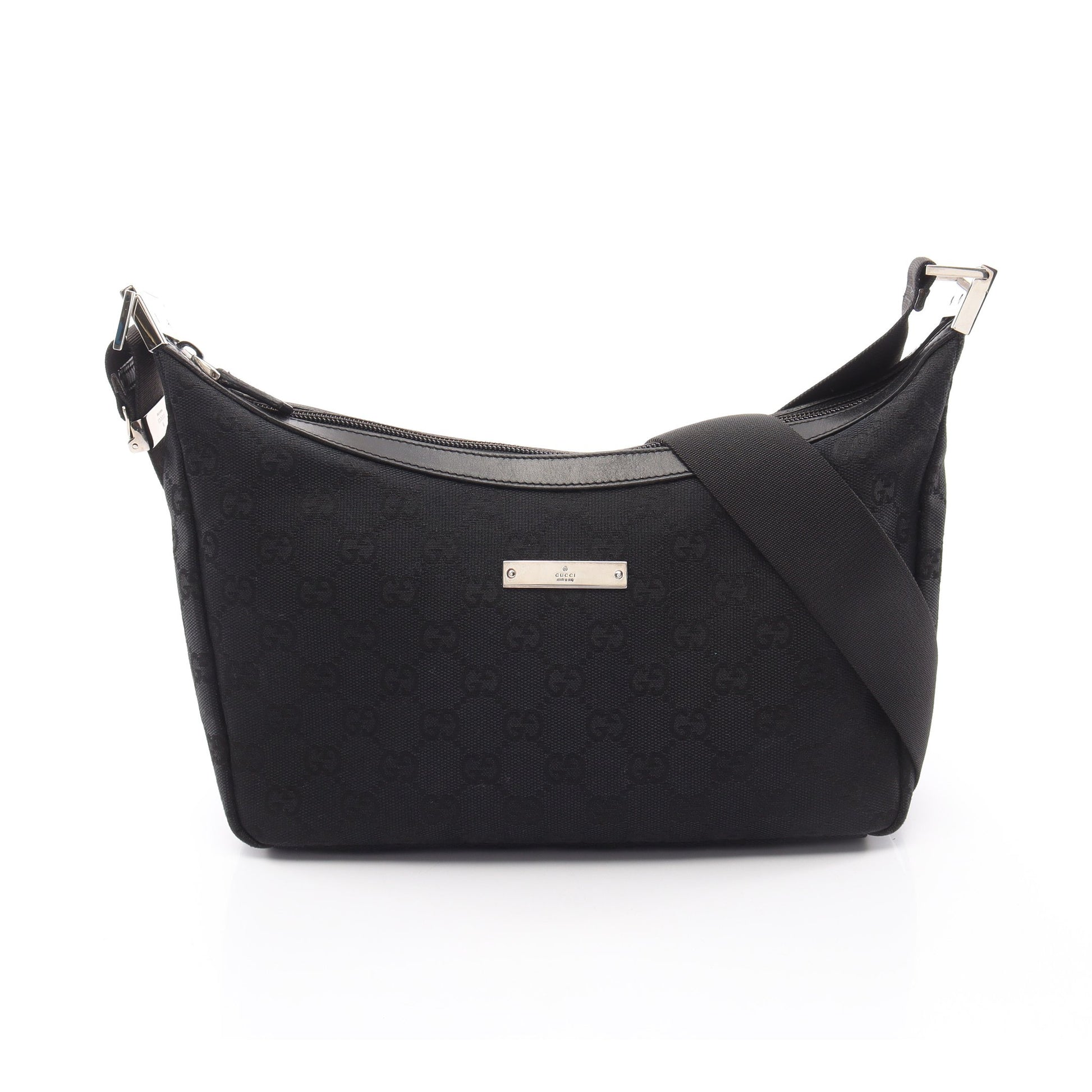 GGキャンバス ショルダーバッグ キャンバス レザー ブラック グッチ バッグ GUCCI