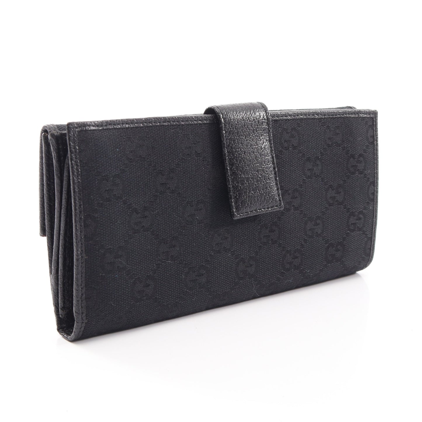 GGキャンバス Wホック財布 二つ折り長財布 レザー ブラック グッチ