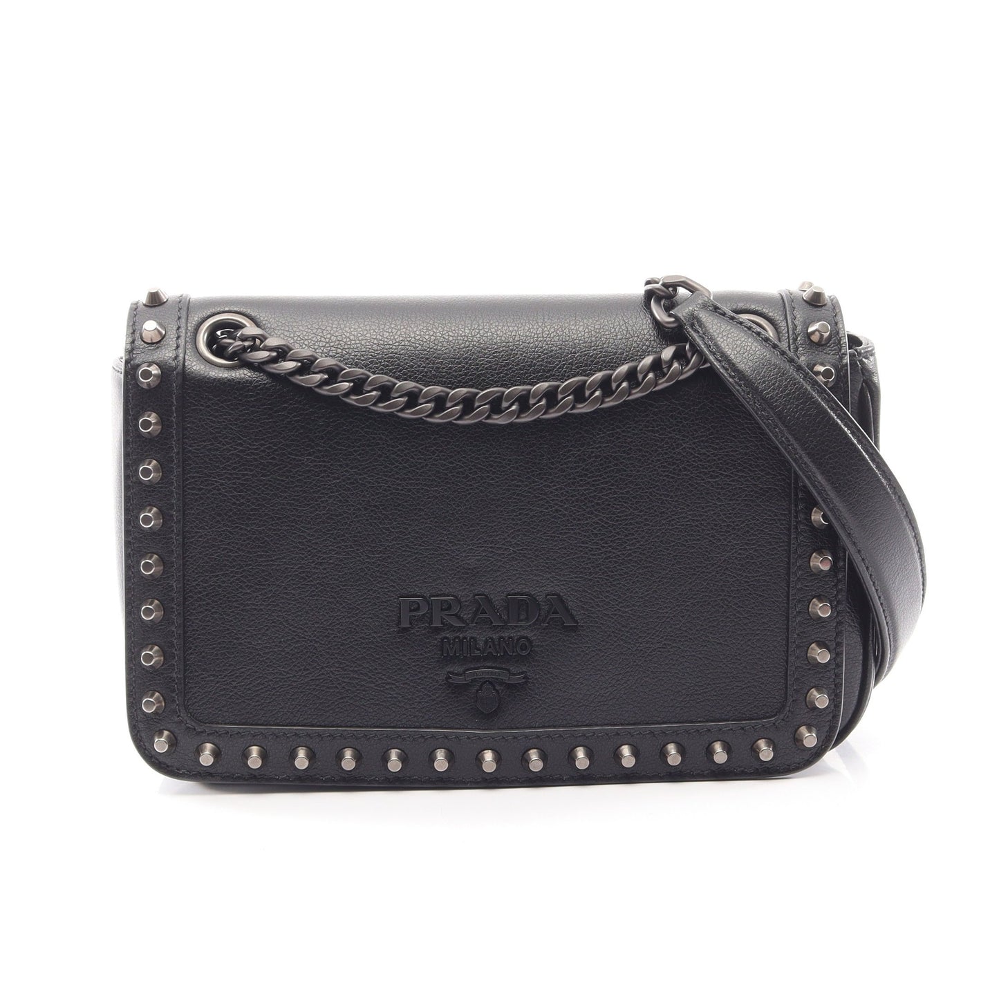 GLACE'CALF チェーンショルダーバッグ レザー ブラック プラダ