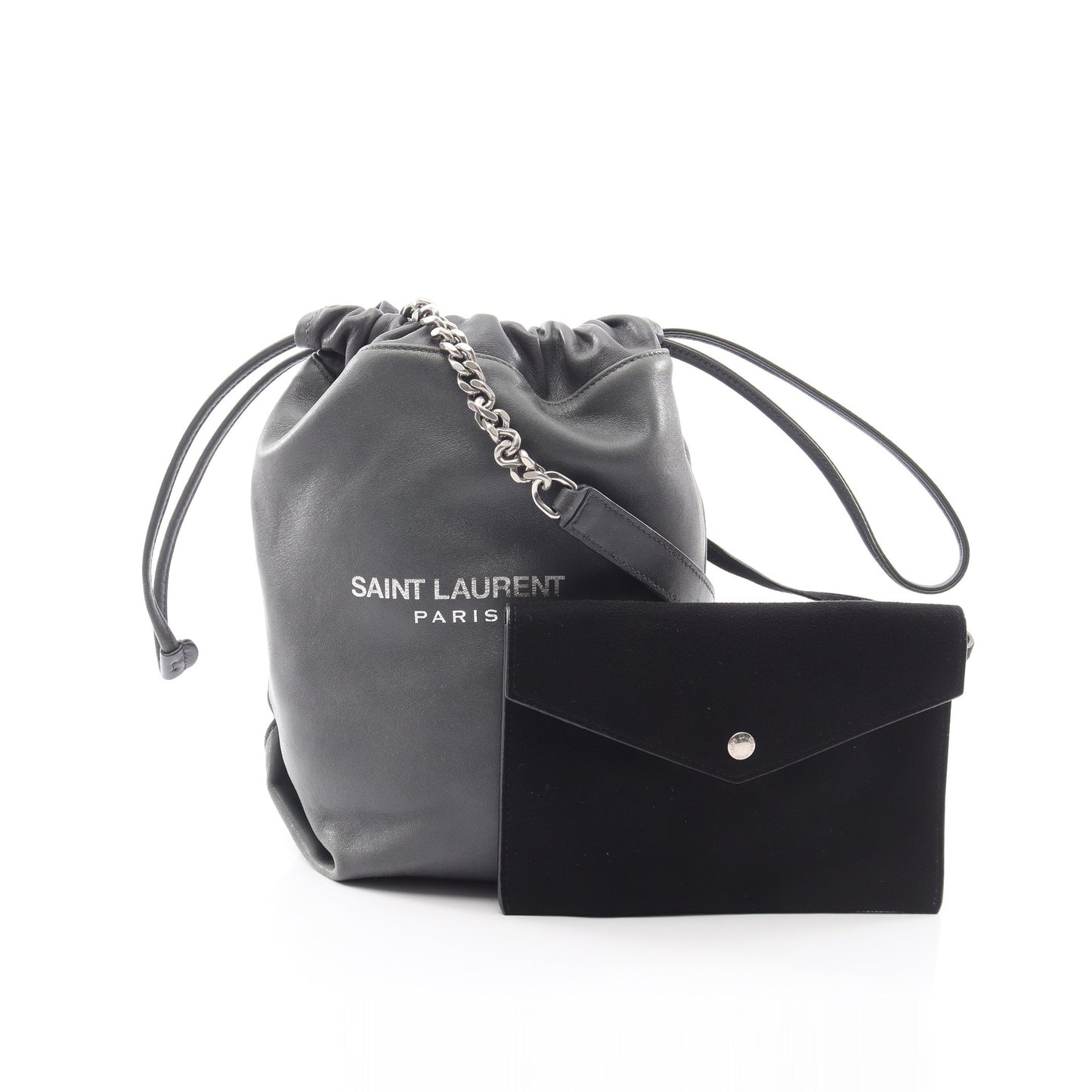 TEDDY SMALL テディ スモール ポーチ付き チェーンショルダーバッグ レザー グレー サンローランパリ バッグ SAINT LAURENT PARIS