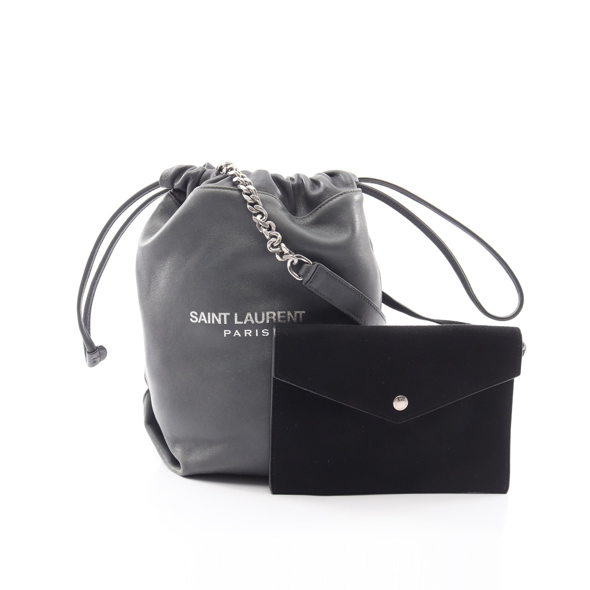 TEDDY SMALL テディ スモール ポーチ付き チェーンショルダーバッグ レザー グレー サンローランパリ バッグ SAINT LAURENT PARIS