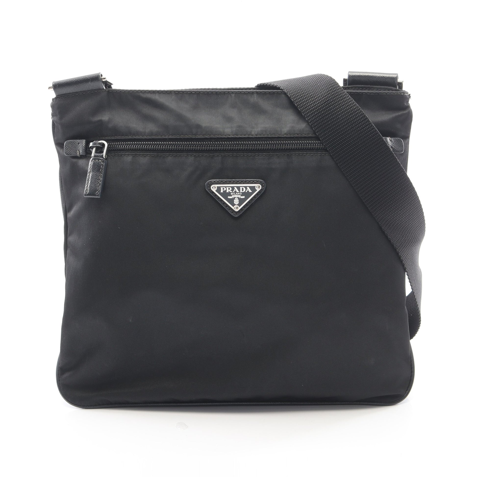 TESSUTO + SAFFIANO ショルダーバッグ ナイロン サフィアーノレザー ブラック プラダ バッグ PRADA
