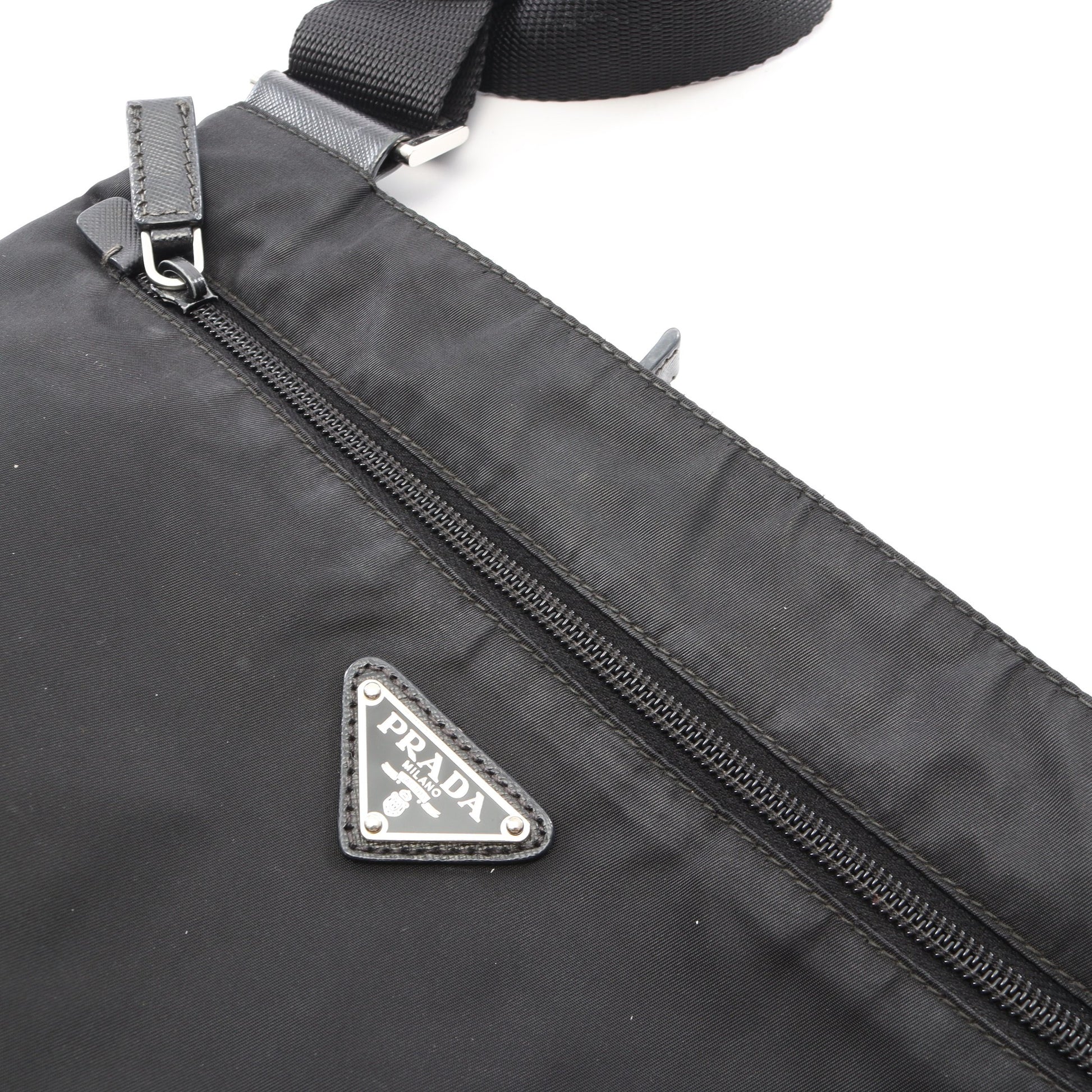 TESSUTO + SAFFIANO ショルダーバッグ ナイロン サフィアーノレザー ブラック プラダ バッグ PRADA