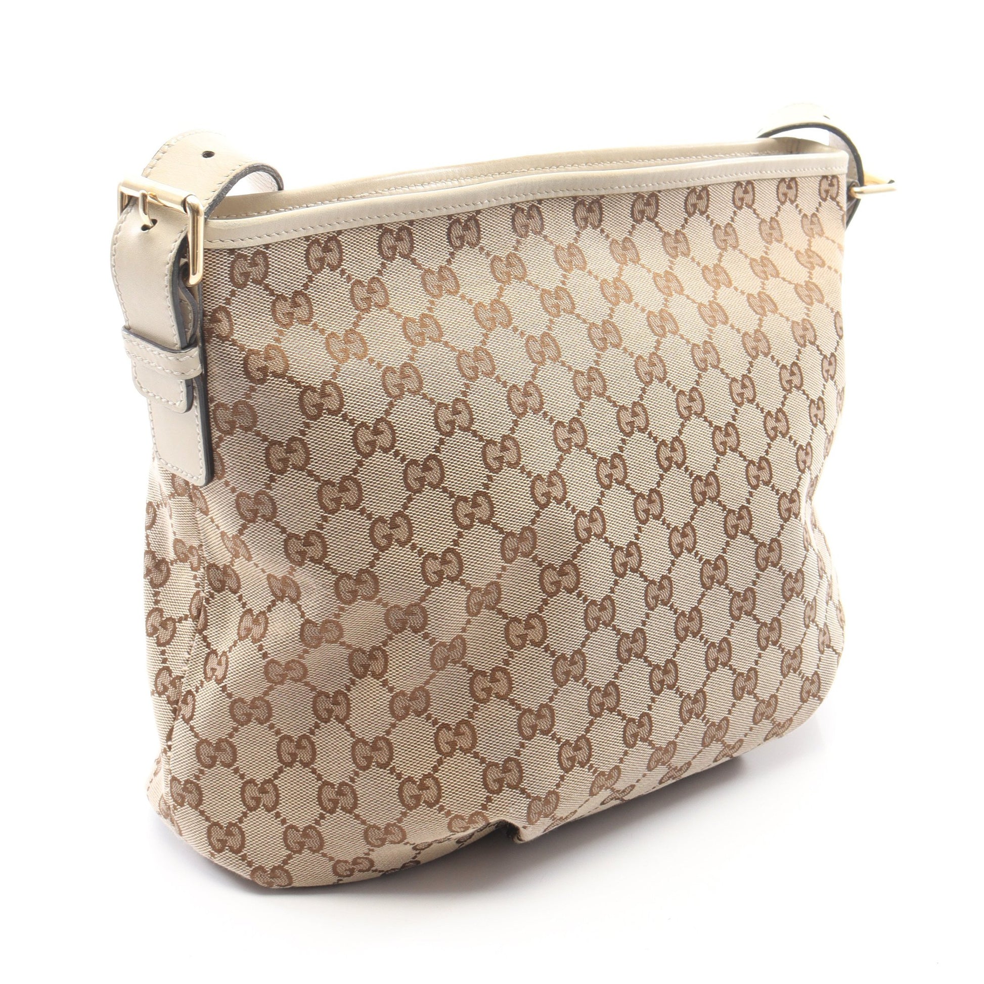 GGキャンバス ショルダーバッグ キャンバス レザー ベージュ オフホワイト グッチ バッグ GUCCI