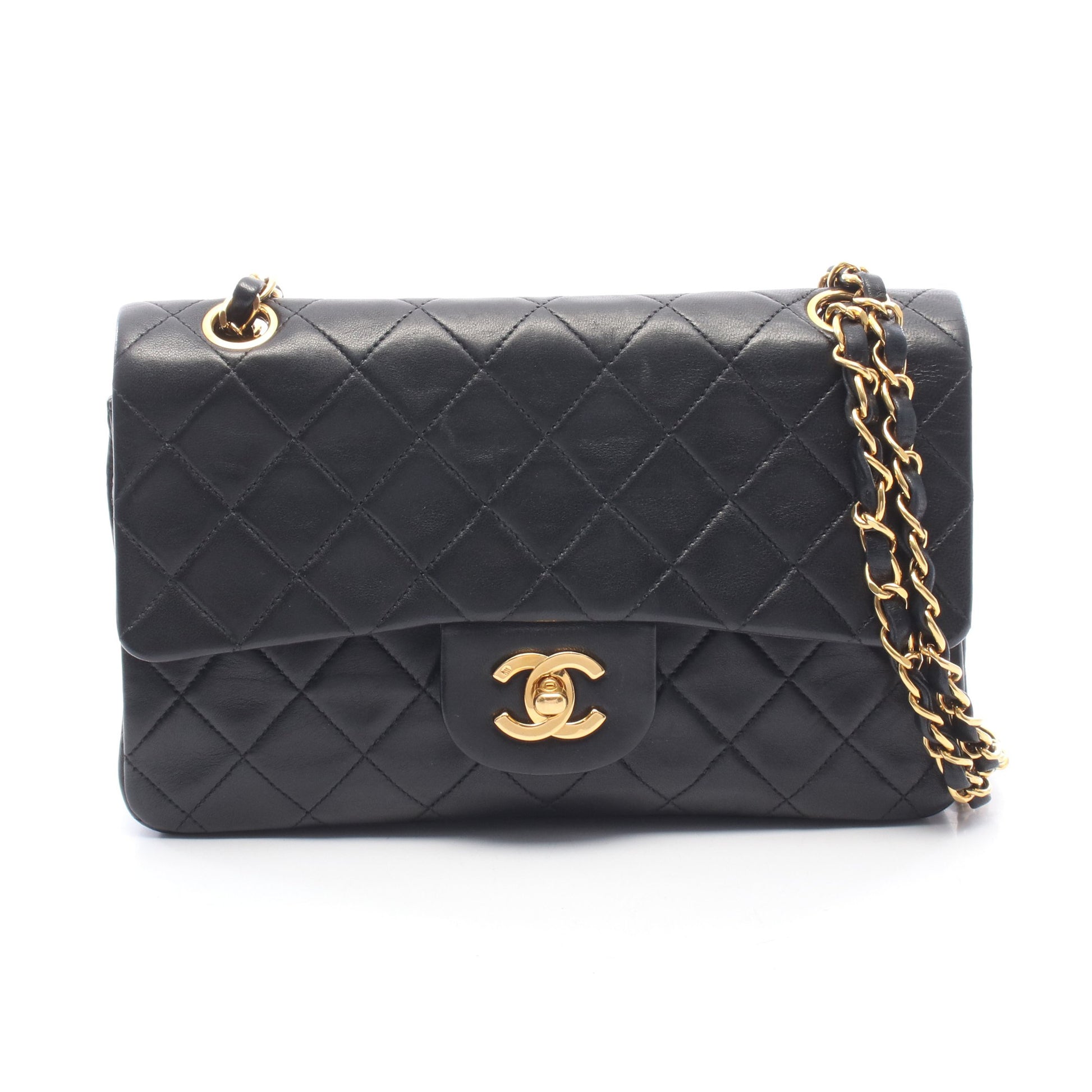 マトラッセ Wフラップ Wチェーンショルダーバッグ ラムスキン ブラック ゴールド金具 シャネル バッグ CHANEL
