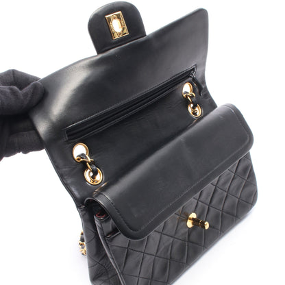 マトラッセ Wフラップ Wチェーンショルダーバッグ ラムスキン ブラック ゴールド金具 シャネル バッグ CHANEL