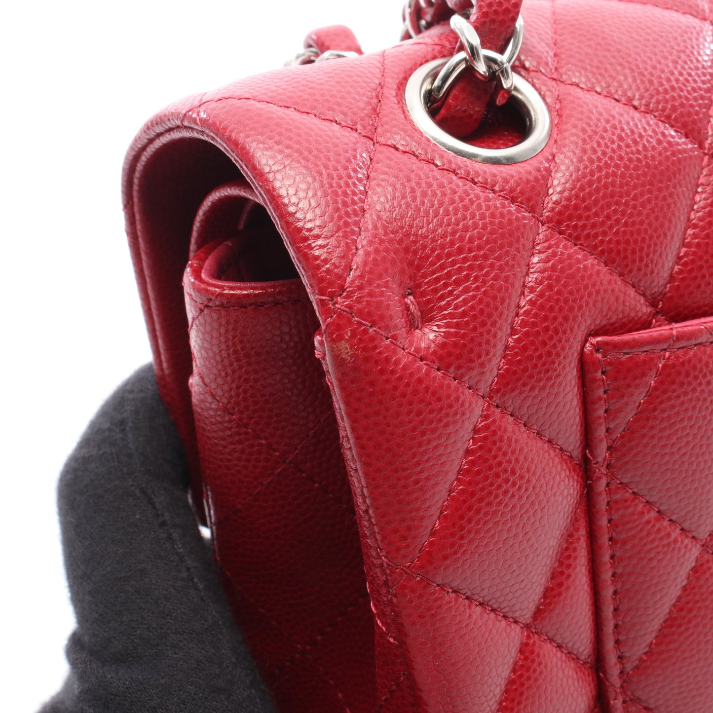 マトラッセ Wフラップ Wチェーンショルダーバッグ キャビアスキン レッド シルバー金具 シャネル