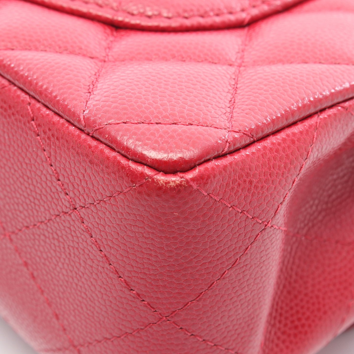 マトラッセ Wフラップ Wチェーンショルダーバッグ キャビアスキン レッド シルバー金具 シャネル